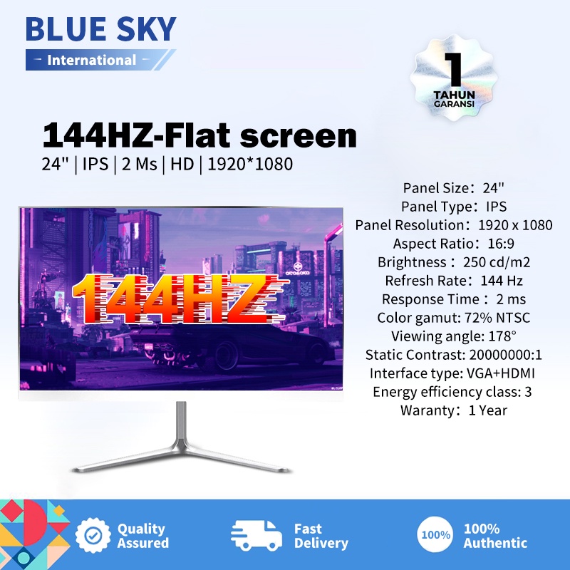 BLUE SKY Monitor tatap muka 24 inci, monitor definisi tinggi 144HZ/75HZ, monitor gaming profesiona