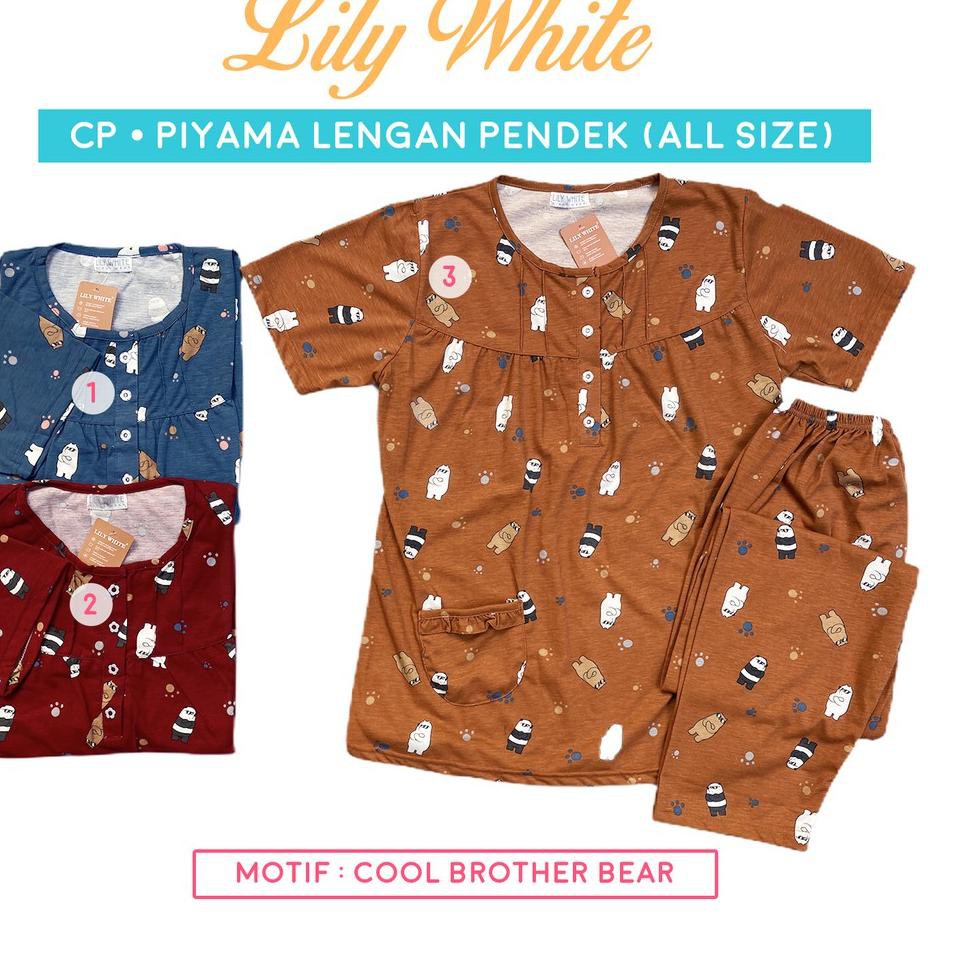 Paling Diminati.. Piyama CP Lengan Pendek - Celana Panjang All Size LILY WHITE Anne Claire BabyDoll