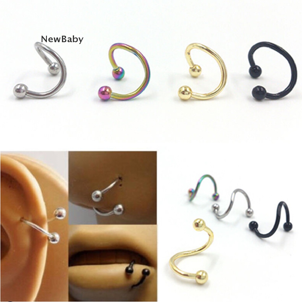 Anting Tindik Hidung / Bibir / Telinga / Tubuh Model Twist Bahan Stainless Steel Untuk Bayi