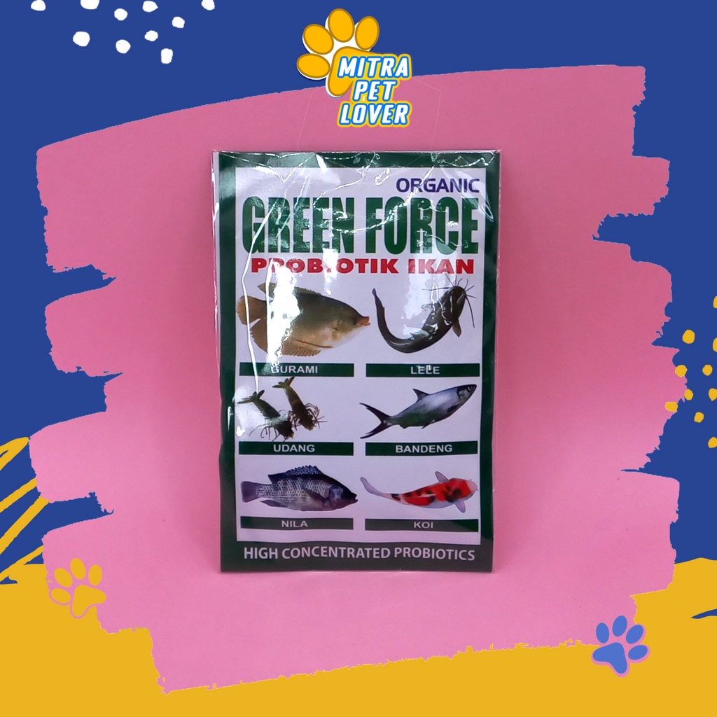 PROBIOTIK PERIKANAN - GREEN FORCE IKAN ORGANIK 25 GRAM ORIGINAL - IKAN GURAMI LELE UDANG BANDENG FISH NILA - ORGANIK - MENEKAN BAKTERI - MURAH - PET ANIMAL HEALTHCARE AND VETERINARY TAMASINDO OBAT KESEHATAN DAN VITAMIN TERNAK HEWAN BINATANG MITRAPETLOVER