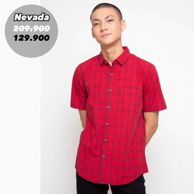 Nevada Kemeja Pria Merah Motif Kotak