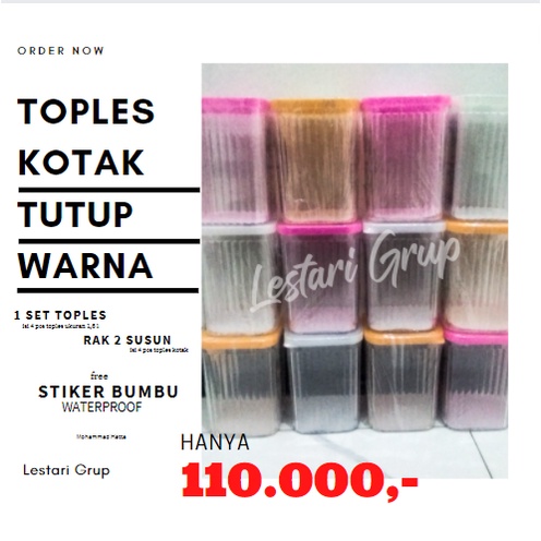 *SET PAKET* toples kotak jar 1500 ml toples plastik tutup plastik warna & rak 2 susun