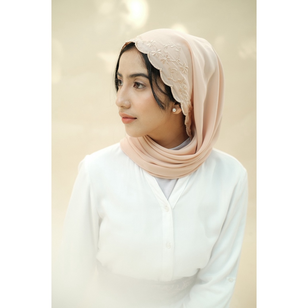 RATU Embroidery HIjab Shawl - Flora - Almond