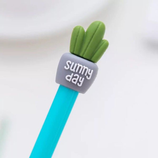 Pena Kaktus Gel Lucu Import / Pulpen Cactus Sunny Day Unik Stationary / TV-52-Biru