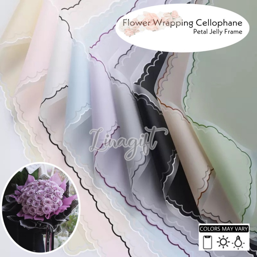 ( 5 Lembar ) PETAL JELLY FRAME - FLOWER WRAPPING PAPER TUNE SOLID COLOR LIST KOREAN CELLOPHANE - KERTAS BUNGA PLASTIK WARNA PEKAT LIST LUCU / KARANGAN BUKET BOUQUET / FLORIST