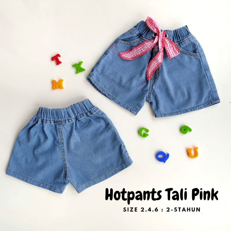 Celana Pendek Celpen Hotpant Hotpants Jeans Anak Cewek Perempuan 2-5Thn 246 Rumbai Pita Merah