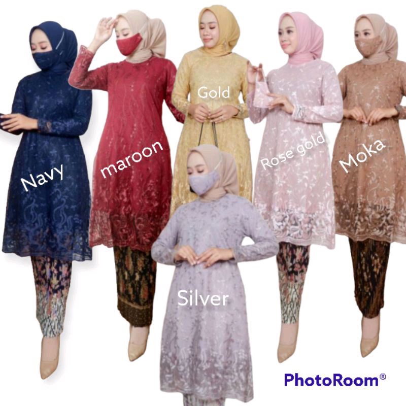Set Kebaya Tunik Modern  Baju Pesta Bahan Tule Kebaya Wisuda Kebaya Lamaran
