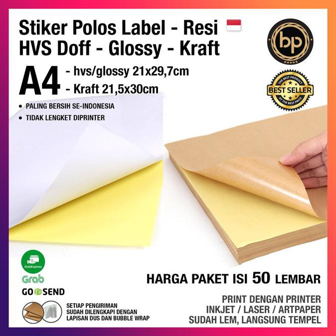

Hanya Disini] A4 - Paket 50 Lembar Sticker Stiker Polos Hvs Doff / Glossy / Kraft - Hvs Doff