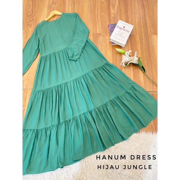 Hanum dress premium / dress polos / dress busui / gamis busui / dress rayon twill / dress hitam polos / BISACOD-HIJAU JUNGLE