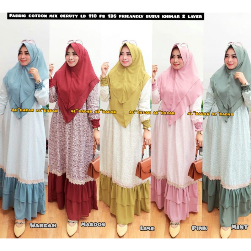 [ BISA COD] GAMIS SYAR'I KATUN JEPANG MIX CERUTY BABYDOLL REMPEL BAWAH, DRESS SYAR'I KATUN JEPANG MIX CERUTY BUSUI BY AL BADDAR