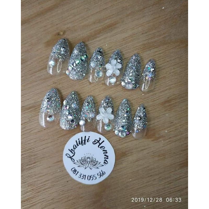 kuku palsu wedding silver model stiletto