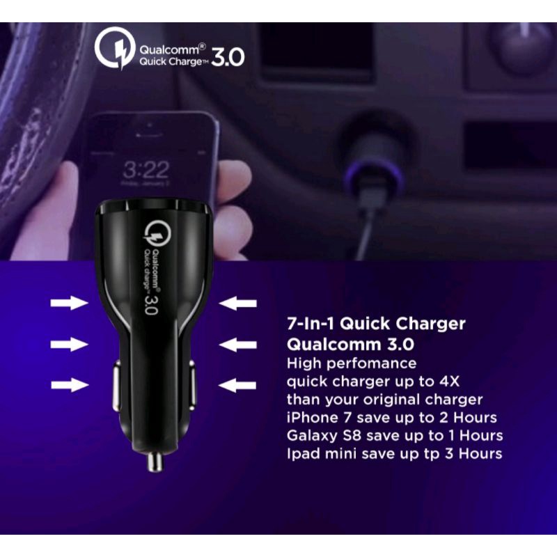 Charger Mobil Fast Charging 2 Usb / Charger Qualcomm Quick Charge 3.0