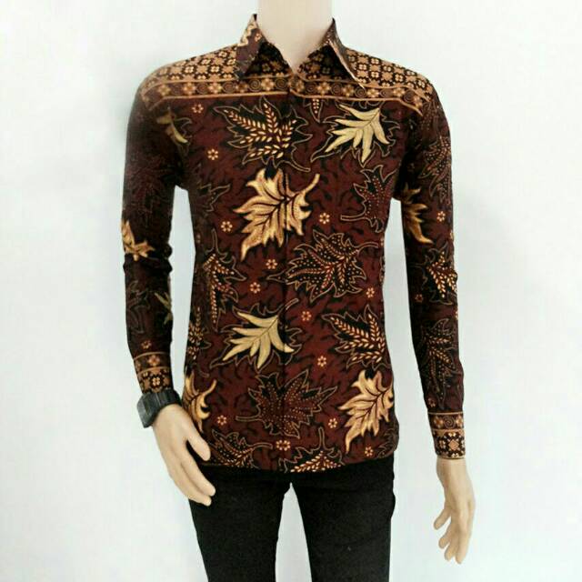 Baju Kemeja Hem Batik Atasan Pria Lengan Panjang Motif Casual