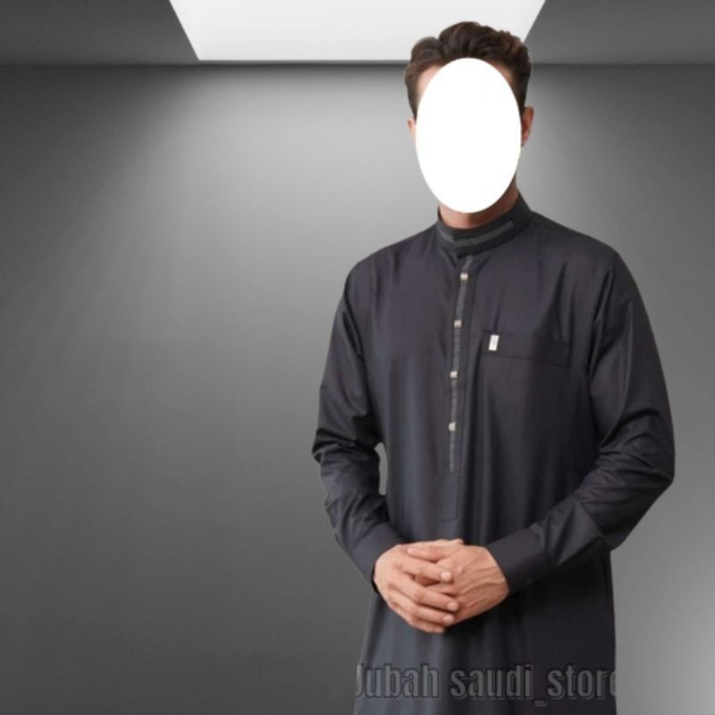 JUBAH AL RAZ HITAM KOMBINASI/AL RAZ MOTIF TERBARU/GAMIS PRIA