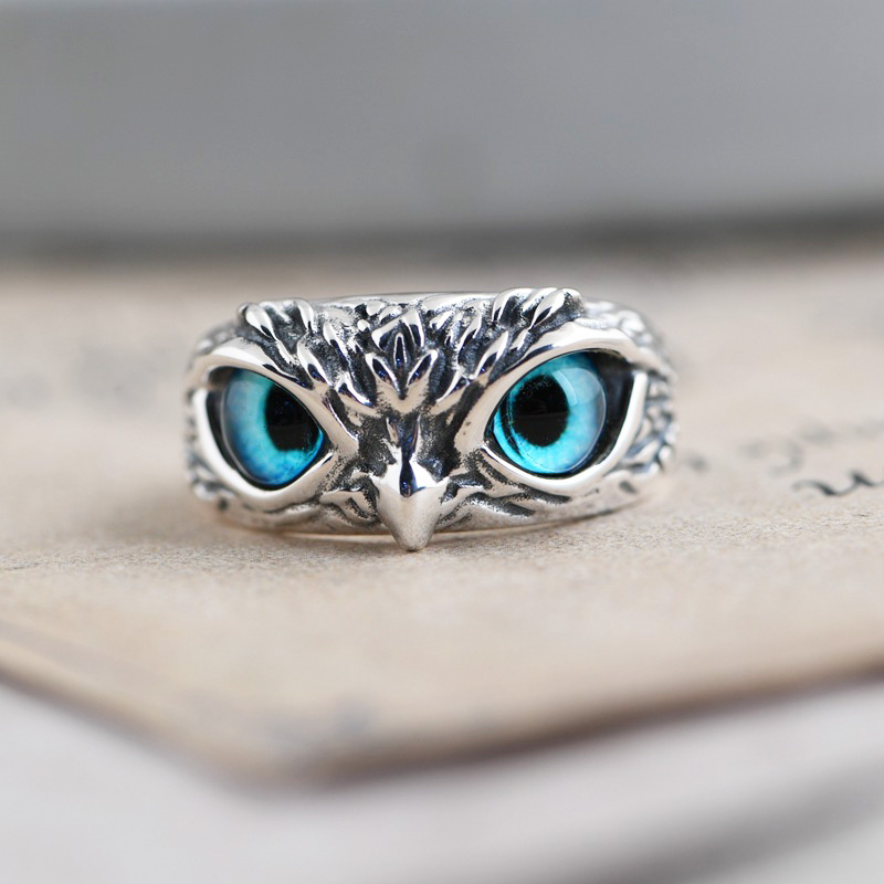 Cincin Model Terbuka Dapat Disesuaikan Desain Hewan Mata Setan Burung Hantu Bahan Logam Gaya Retro Vintage Untuk Unisex