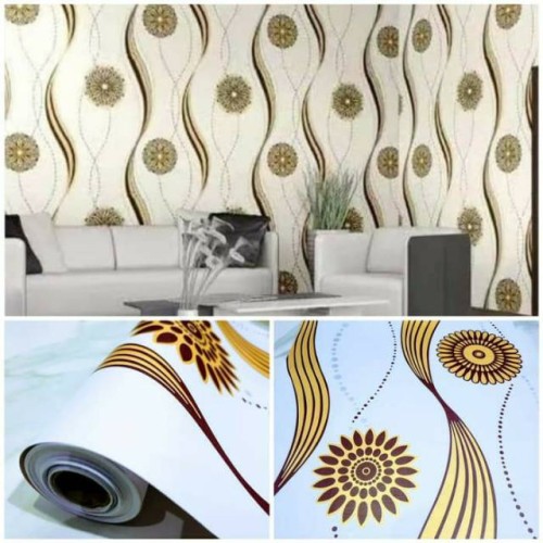 Wallpaper Dinding Motif Cakra Hitam Emas Ukuran Panjang 10Meter x Lebar 45Cm