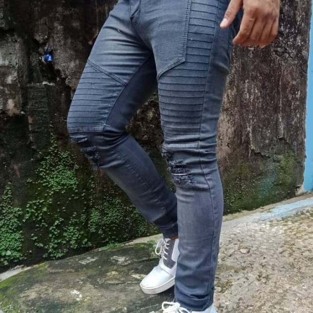CELANA JEANS PRIA SOBEK / CELANA JEANS BIKERS SOBEK PRIA - ABU ABU