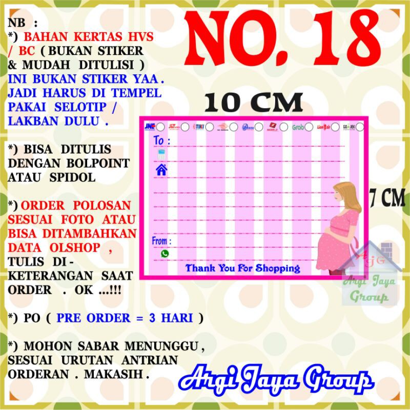 Label Pengiriman Alamat Olshop Murah Nomer 18 - 10x7cm - Kertas BC (Manila)