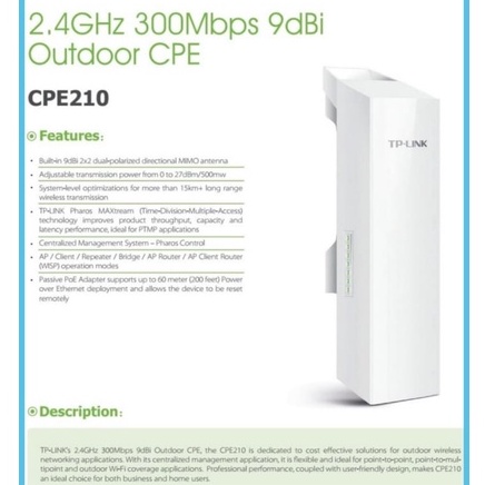 TP Link CPE210 2.4GHz 300Mbps 9dBi Outdoor CPE Garansi Resmi TPLINK