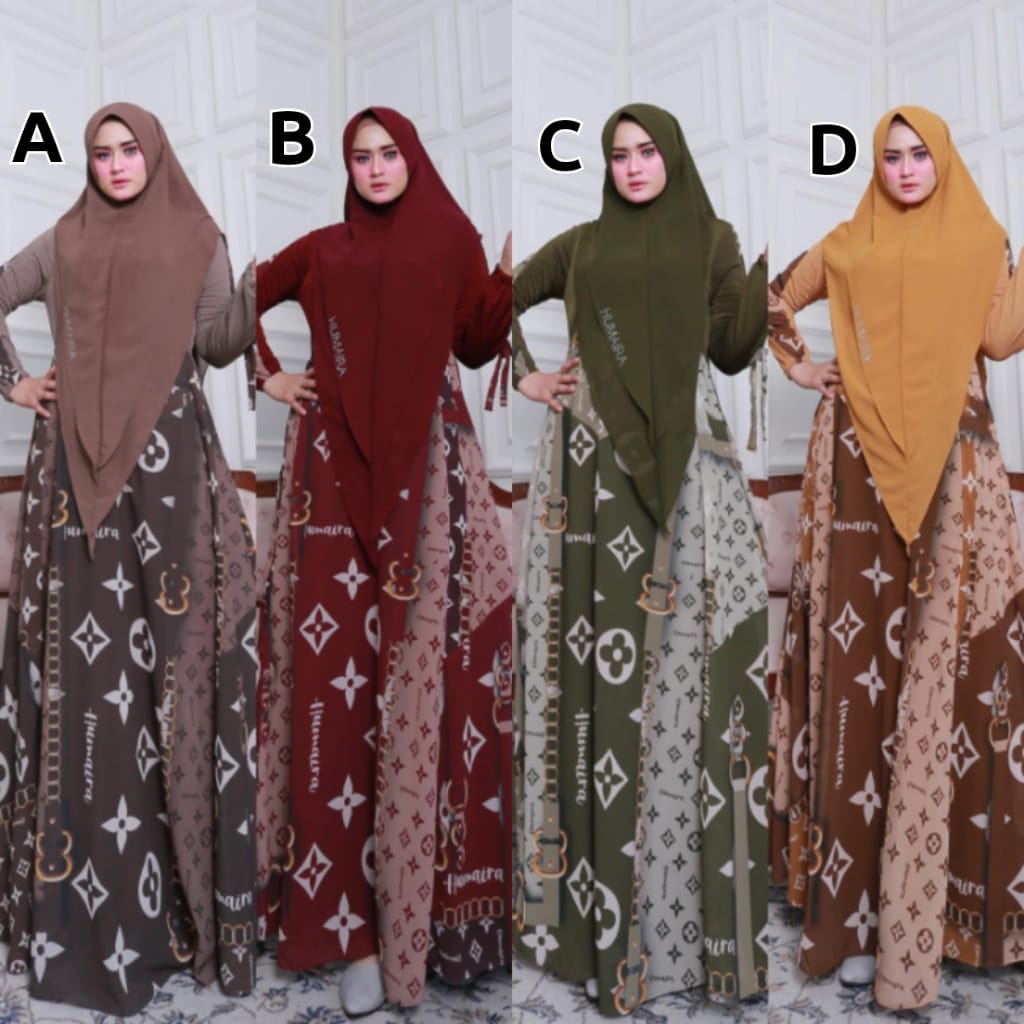 humaira Lv hmr 02  SERIES  Gamis Ceruty HUMAIRA  Spesial Printing Atasan Jersey  ZAHRA COLLECTION