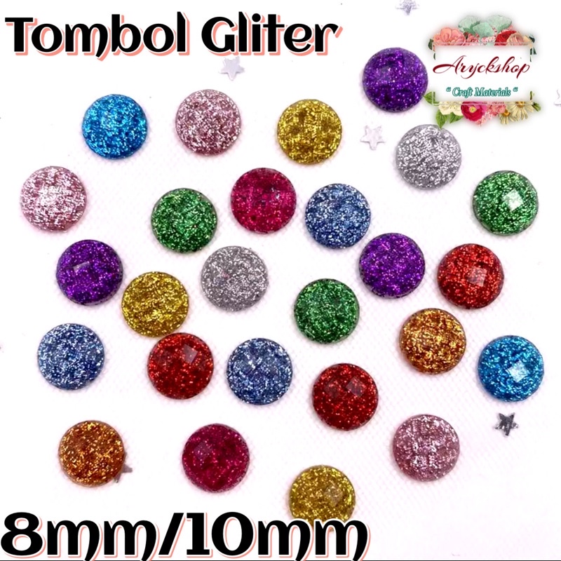 Tombol Full Gliter Ukuran 10mm isi 10pcs Bahan pencetan Tombol tasbih