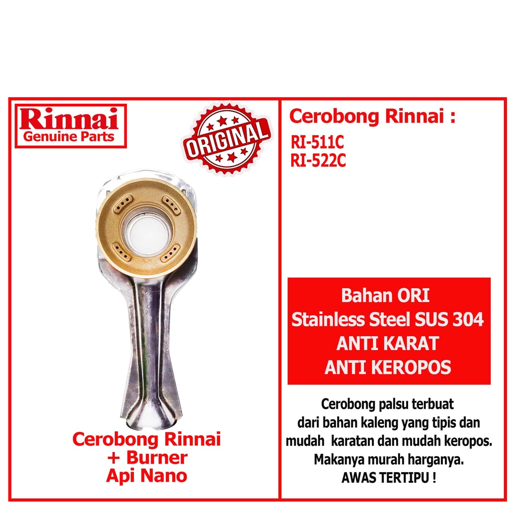 Cerobong Burner Kuningan Kompor Gas Rinnai Kecil Besar Tornado Turbo Burner Rinnai Kuningan Kepala Tungku Kompor Gas Rinnai RI 511E 512E 514E 522E 522ET 522C 522CE 602E 603E 511A 514A 522A 522AT 602A 602AG 712A 511T 712T 712TG 712 602BGX 712BX ORI