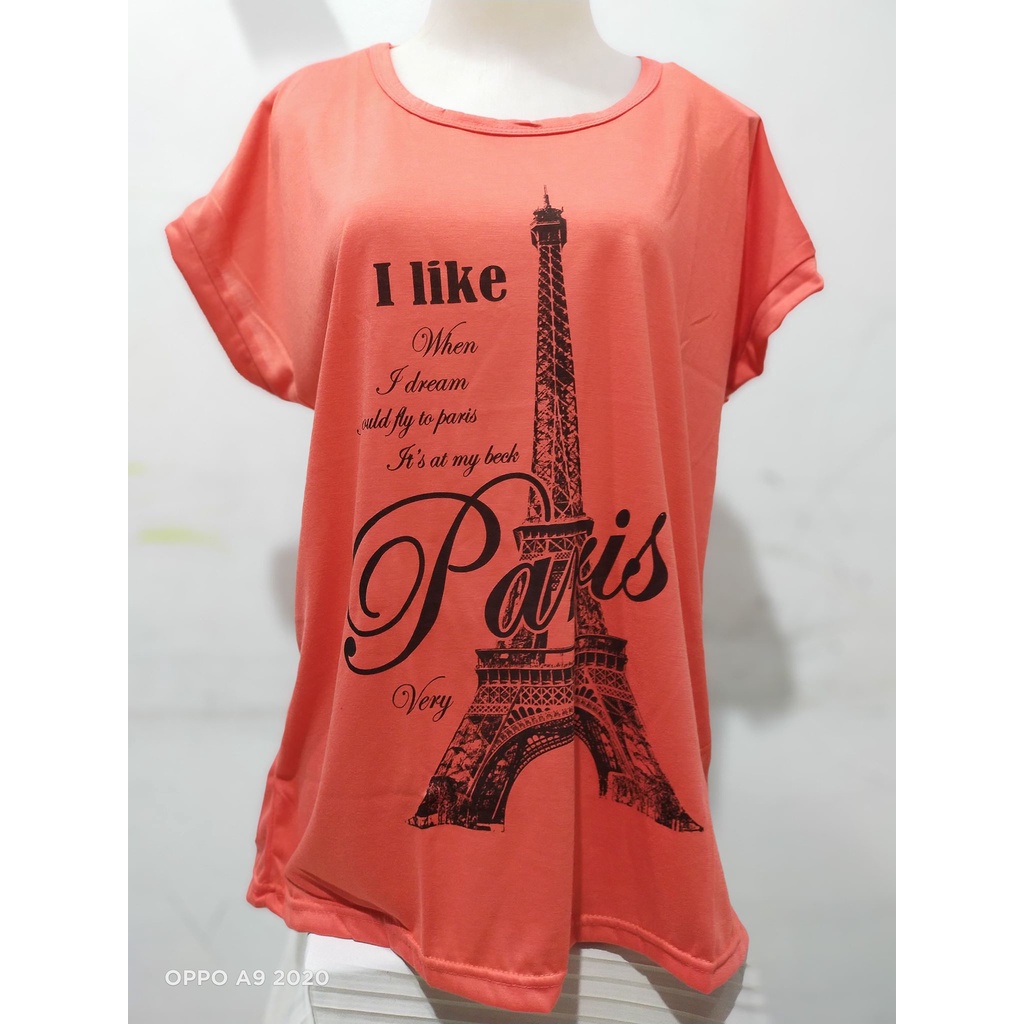 Kaos jumbo motif I LIKE PARIS murah meriah harga grosir