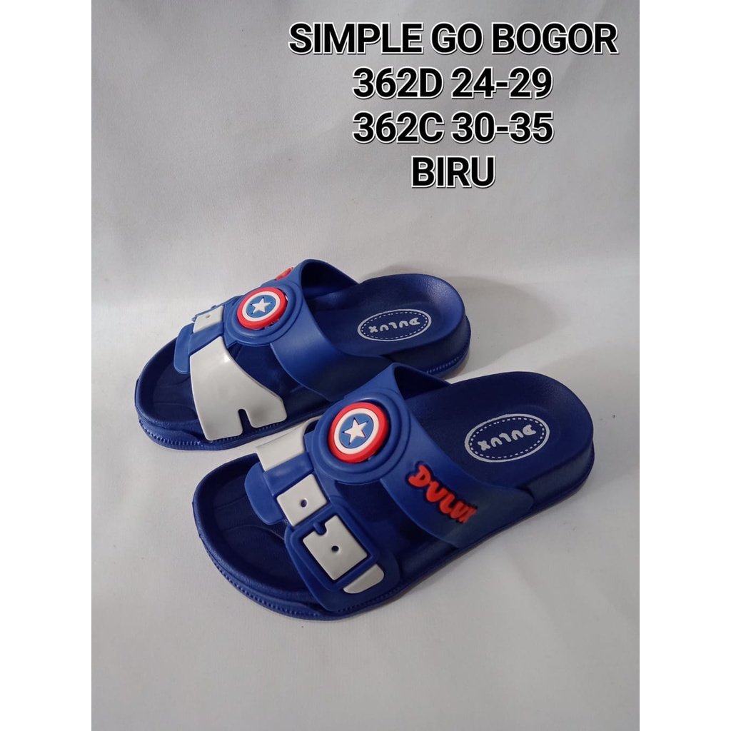 sandal anak usia PAUD umur 3 tahun 4 tahun gambar tameng kapten amerika&amp;hulk bahan halus nyaman dan tidak licin 362D size 24-29