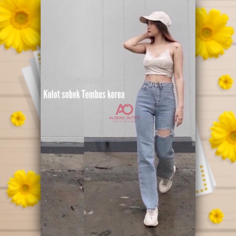 Highwaist Ripped Jeans Kulot Loose Snowblue Blank 27-34 by Alzera