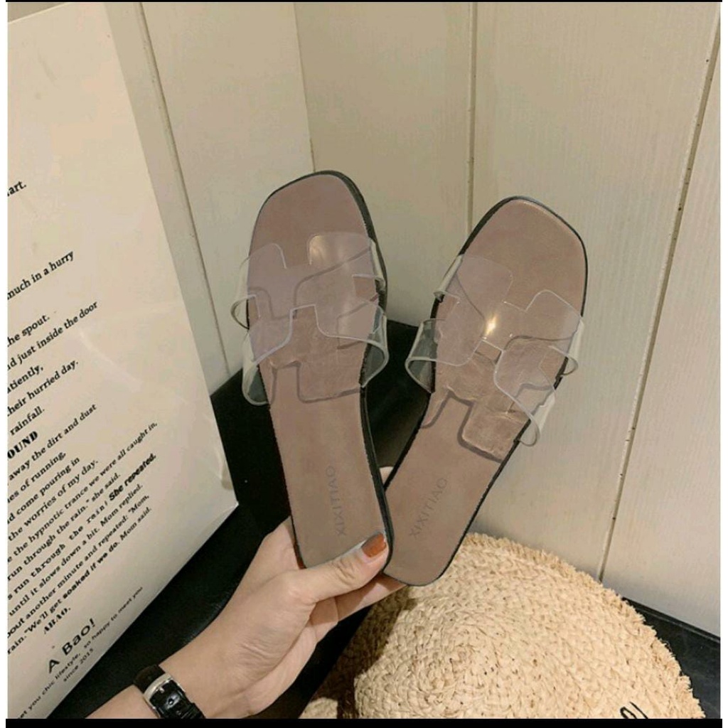 RH - SANDAL WANITA MOTIF H MIKA TRANSPARAN / SANDAL TEPLEK KEKINIAN / SANDAL SANTAI