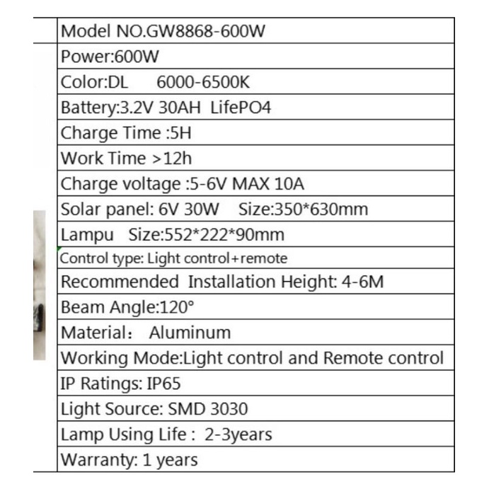 PJU Lampu Jalan Solar 600W 600 Watt 2 In  1