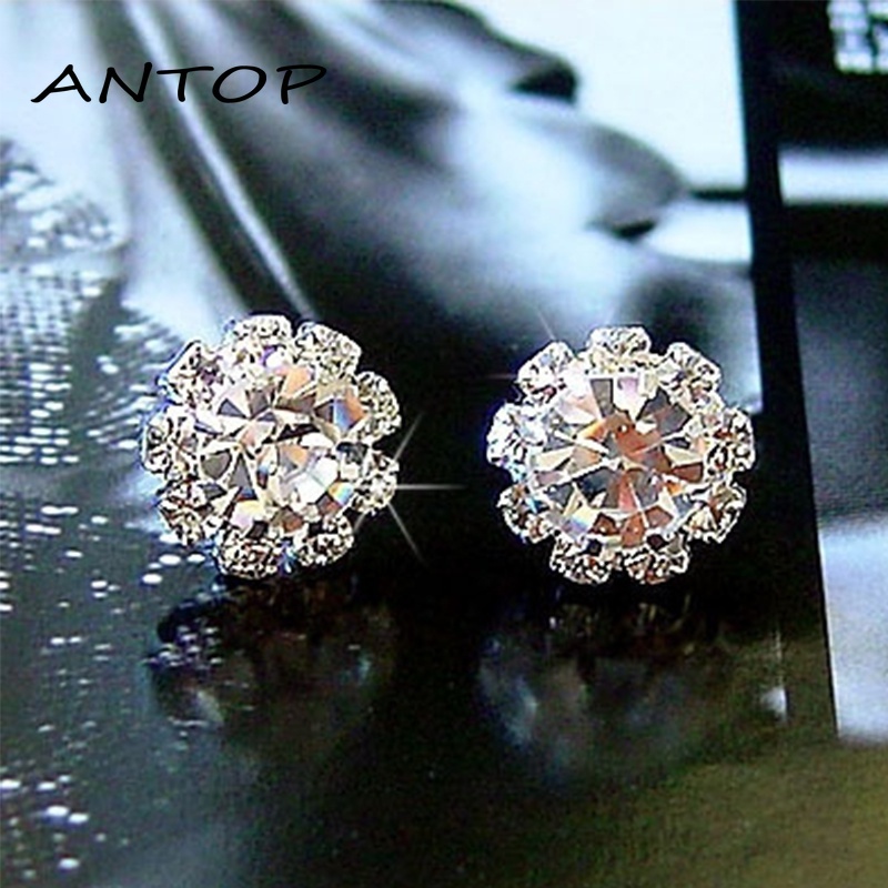 Stud Earrings Romantic Crystal Flower Earrings Perhiasan Pernyataan Untuk Wanita ANTOP