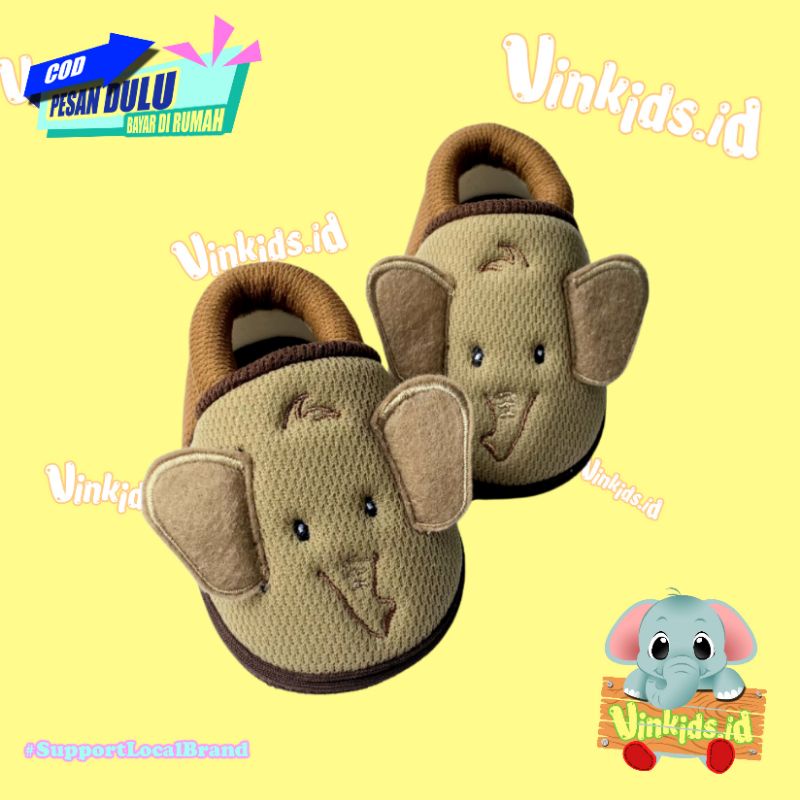 Sepatu Bayi Lucu / Sepatu Bayi Prewalker / Sepatu Bayi Laki Laki Perempuan 0 12 Bulan / Gajah Cokelat