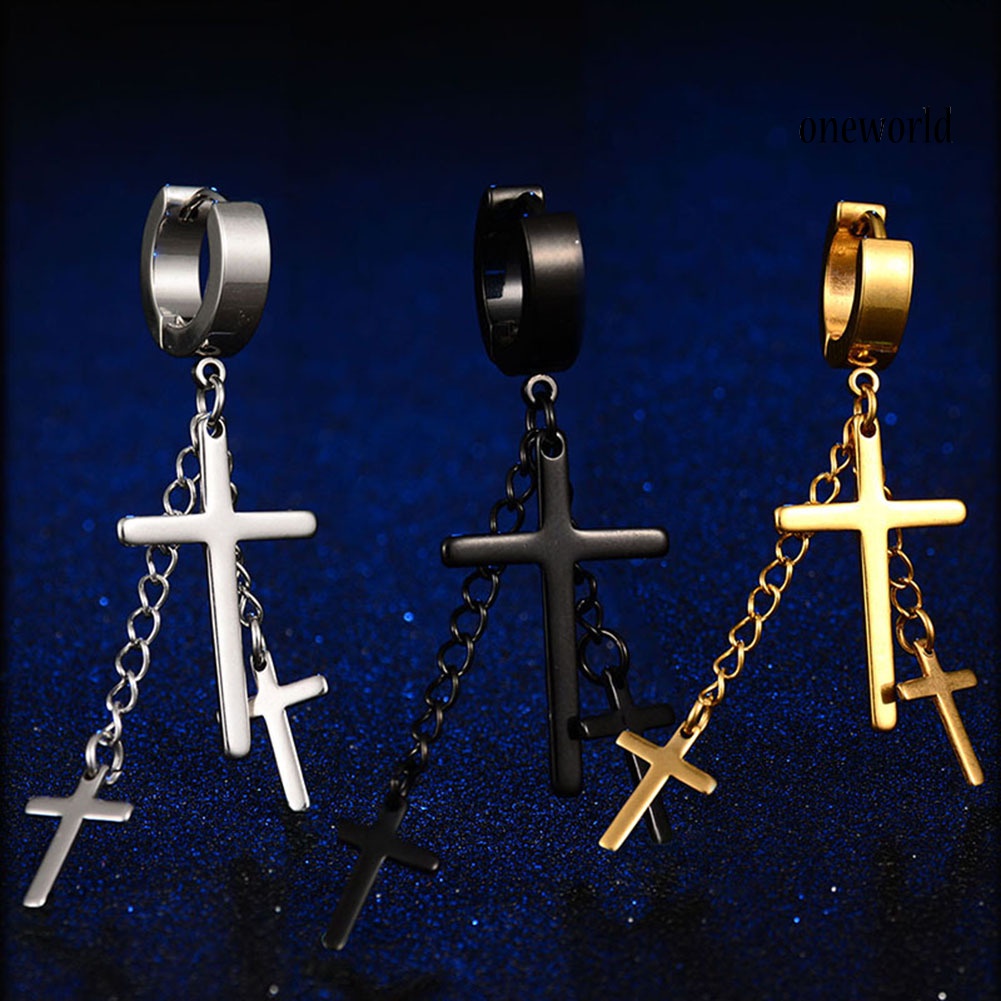 OW@ Punk Multi-Layer Cross Dangle Huggie Earrings Women Jewelry Charm Decor Gift