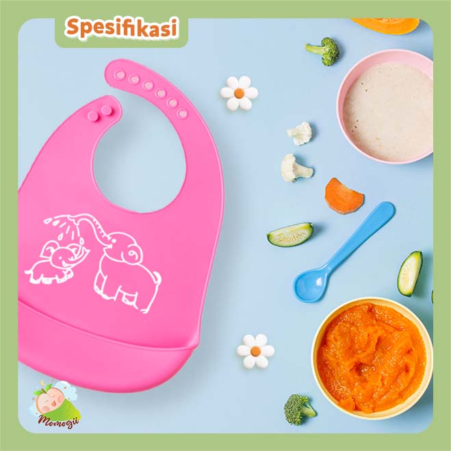 MOMOGII Celemek Makan Bayi Slaber BIB Slabber Full Silikon Anti Sobek Mudah Dibersihkan