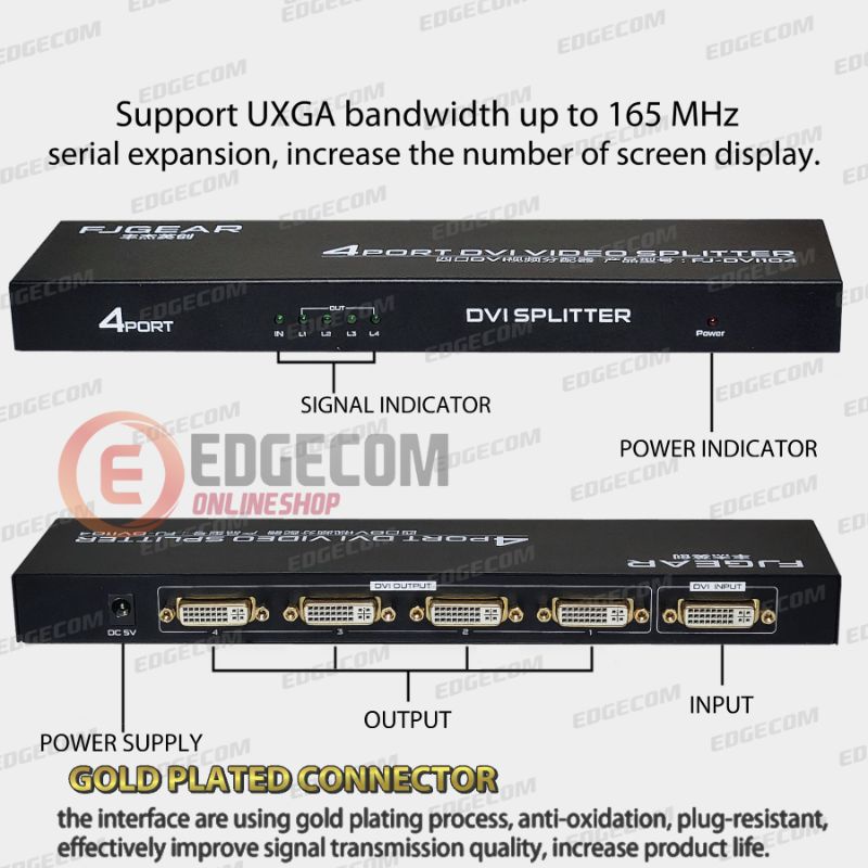 DVI SPLITTER 4 PORT / 1 input to 4 Output FJGEAR