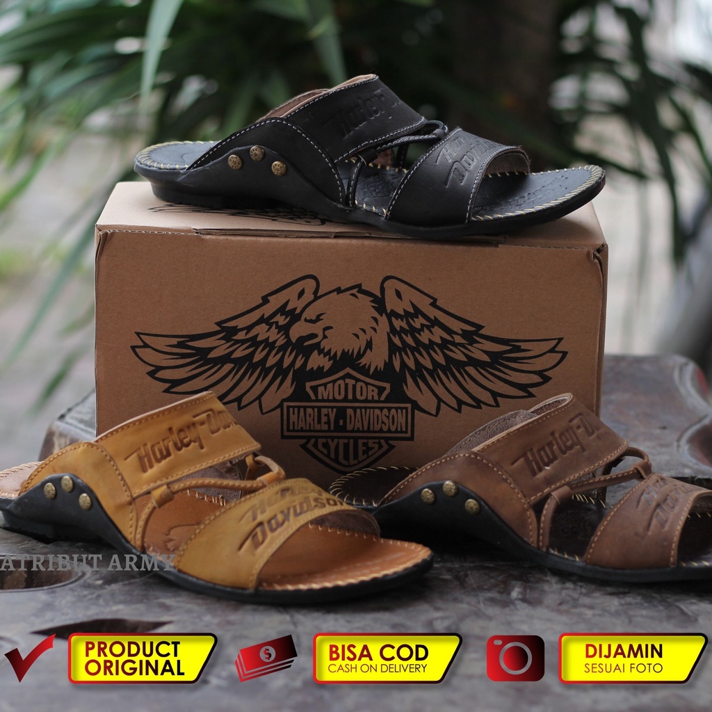 SANDAL KULIT ASLI PRIA HARLEY DAVIDSON FULL UP SELOP SENDAL KULIT ASLI PRIA SANDAL SLOP CASUAL / SENDAL JEPIT COWOK SLIDE HERLEY KULIT GOSOK - SH03