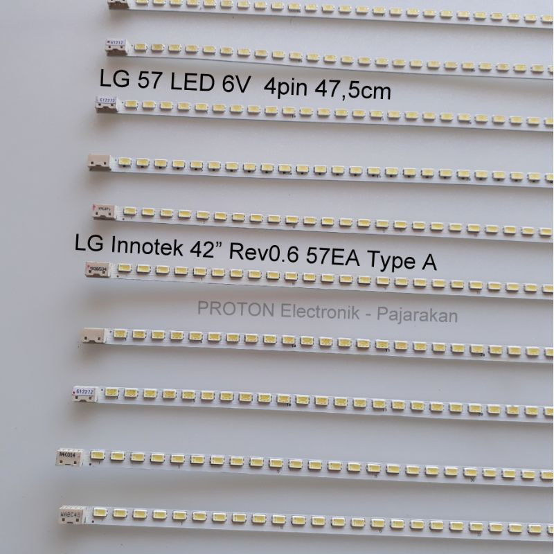 Lampu Backlight TV LG 42inch 57 LED SMD 6V 47.5cm 4pin 114V . LG Innotek 42" Rev0.6 57EA A B Type