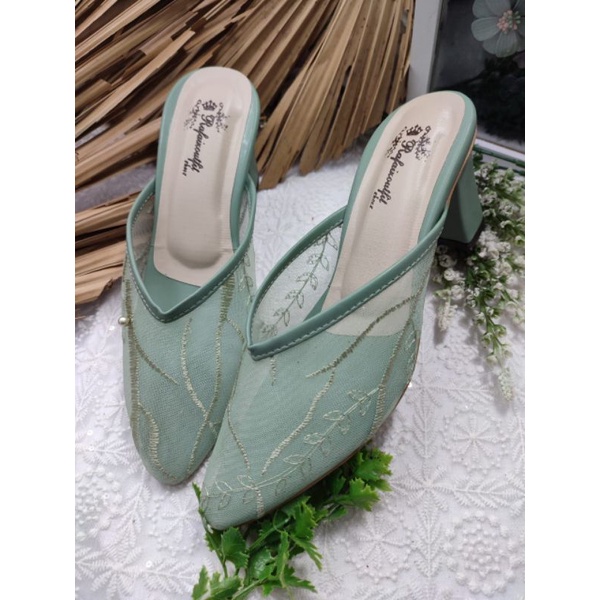 sepatu Johana Sage green tinggi 7cm tahu