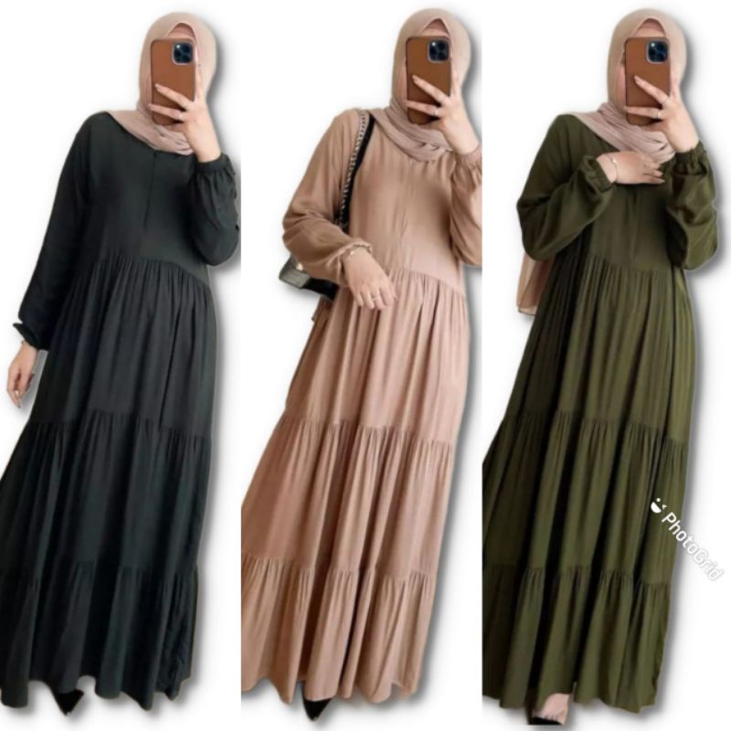 gamis susun polos/gamis susun 3 rempel bahan katun /gamis susun rayon premium/gamis terbaru 2022