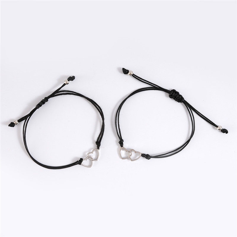 2 Pcs Fashion Gelang Ganda Bentuk Hati Adjustable Tenun Wanita Pria Gelang Pasangan Hadiah Perhiasan Aksesoris