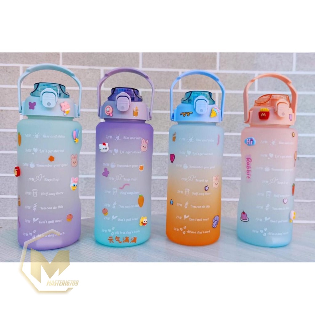 RT61 botol minum tumbler korea warna gradasi pelangi penanda waktu ukuran besar 2 liter 2000ml 2l MA2600