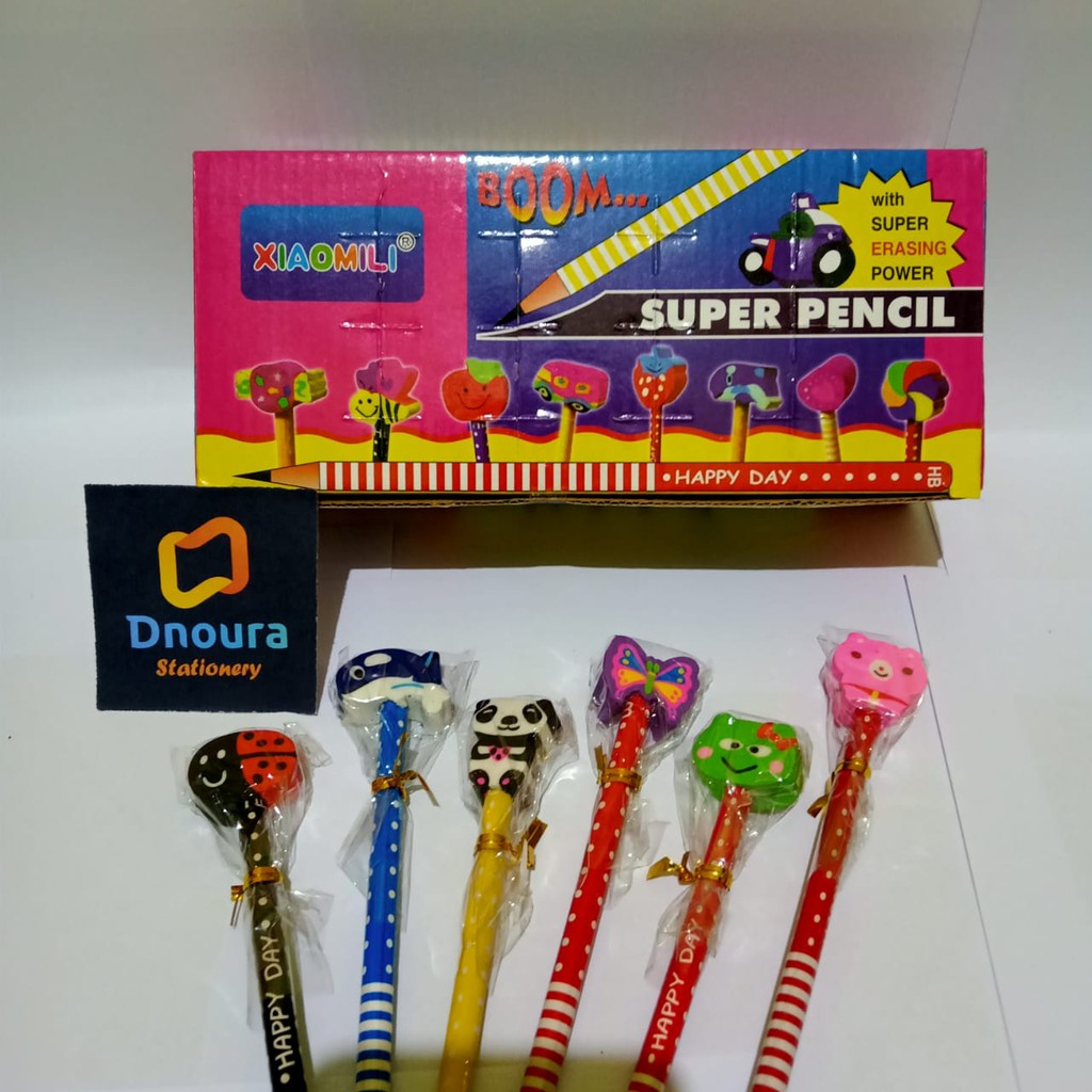 

SATU PACK ( 24 PCS ) Pensil Plus Penghapus / Pensil + Penghapus Karakter Lucu Fancy