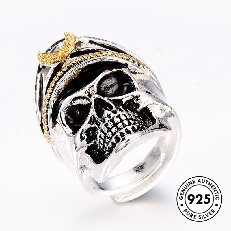 Cincin Bentuk Tengkorak Bahan S925 Silver Plated