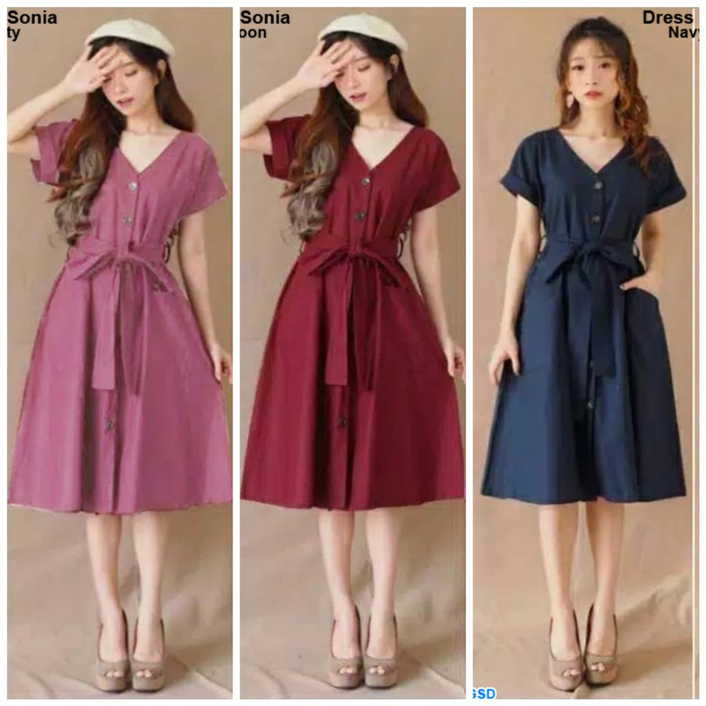 Dress Sonia/dress wanita/midi dress/terusan dress wanita/jual terusan dress