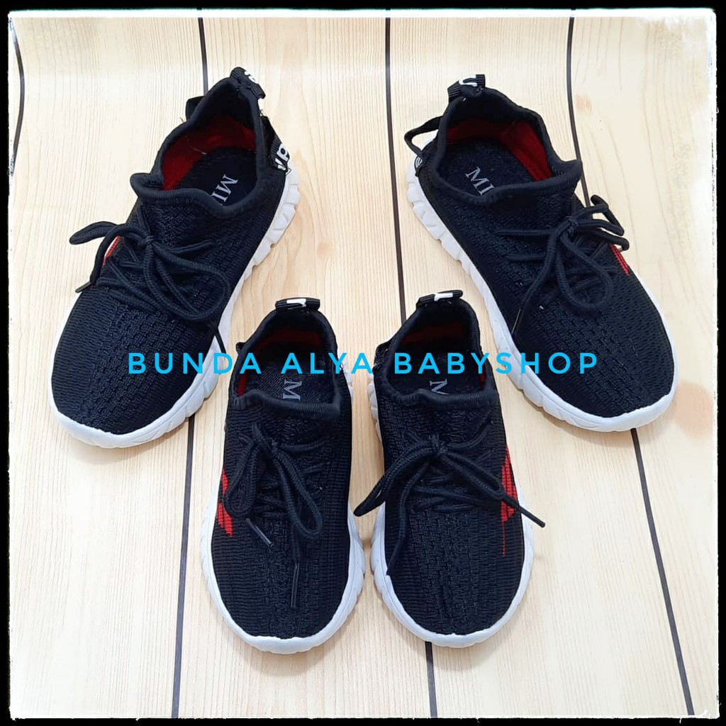 Sepatu Anak Laki Laki IMPORT Premium 1 - 6 Tahun Sneakers HITAM - Sepatu Anak Cowok Sport Size 21 - 32 Alas Karet Anti Licin SALE