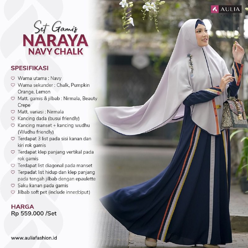 GAMIS AULIA NARAYA NAVY CHALK - AGEN AULIA FASHION