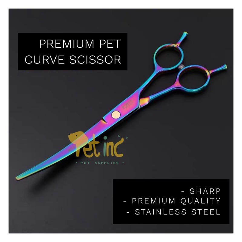 Premium grooming pet curve (lengkung) scissor gunting 7inch