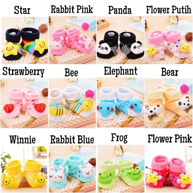 kaos kaki bayi karakter boneka 3d lucu 0-12bln