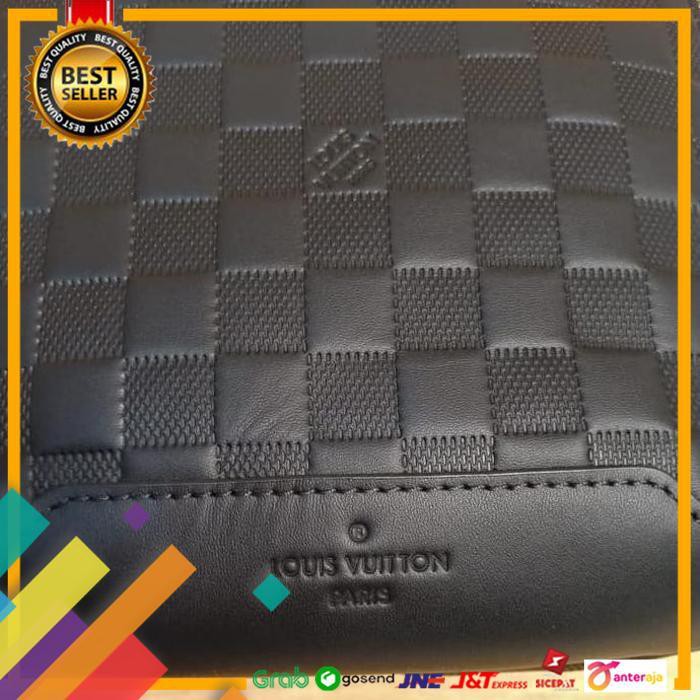 SALE.. TAS PRIA SLING BAG SELEMPANG LV AVENUE LEATHER BLACK MIRROR ..TERLARIS